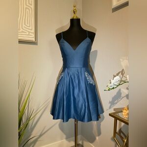 Blondie Nites Blue Embellished Mini Dress
